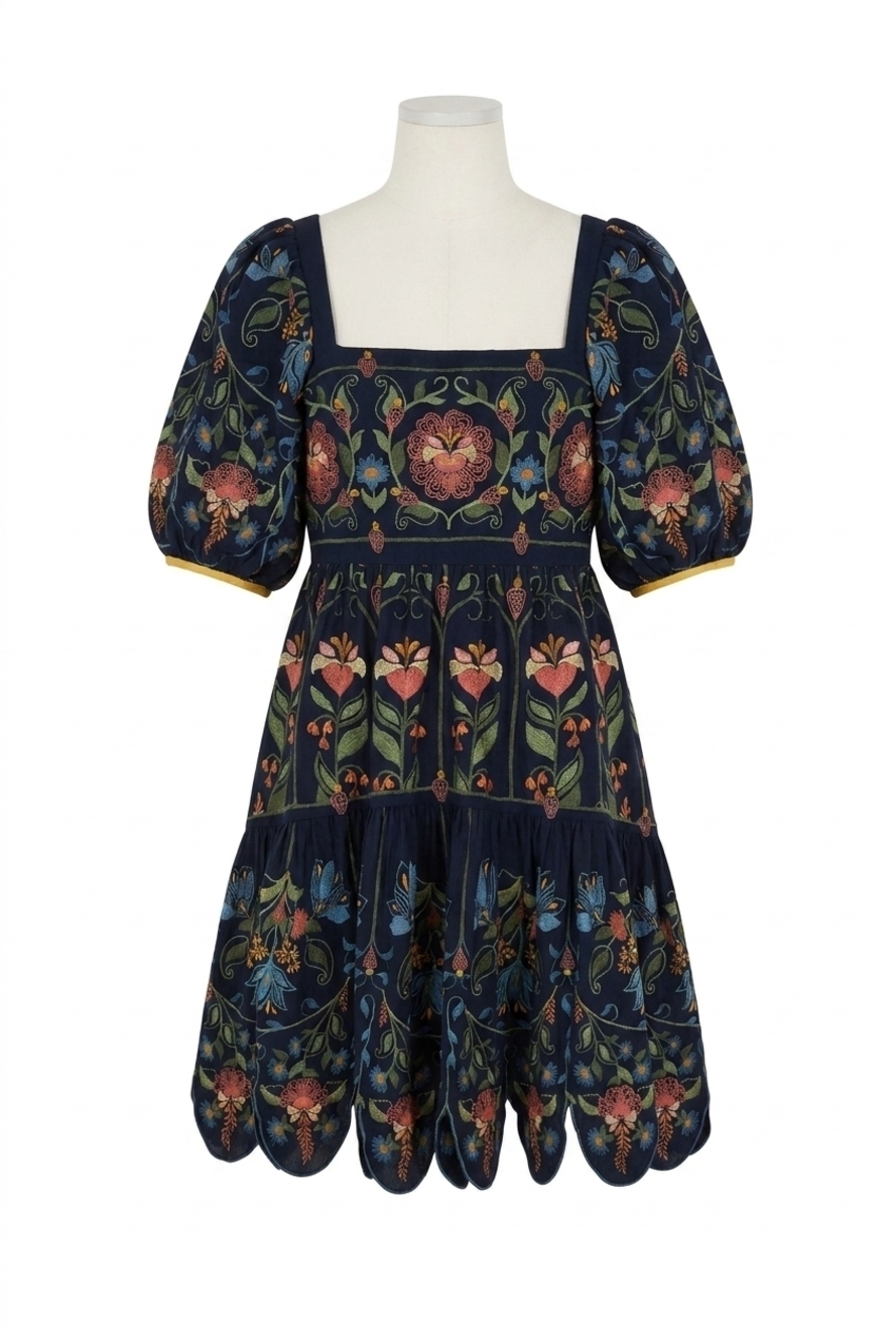 NEW FARM RIO stitched garden mini dress in navy blue